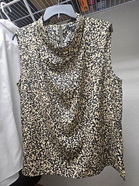 DKNY Sleeveless Cowl Neck Blouse - Leopard - Size L